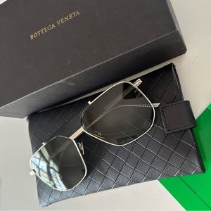 Bottega Veneta Silver and Black Aviator Sunglasses